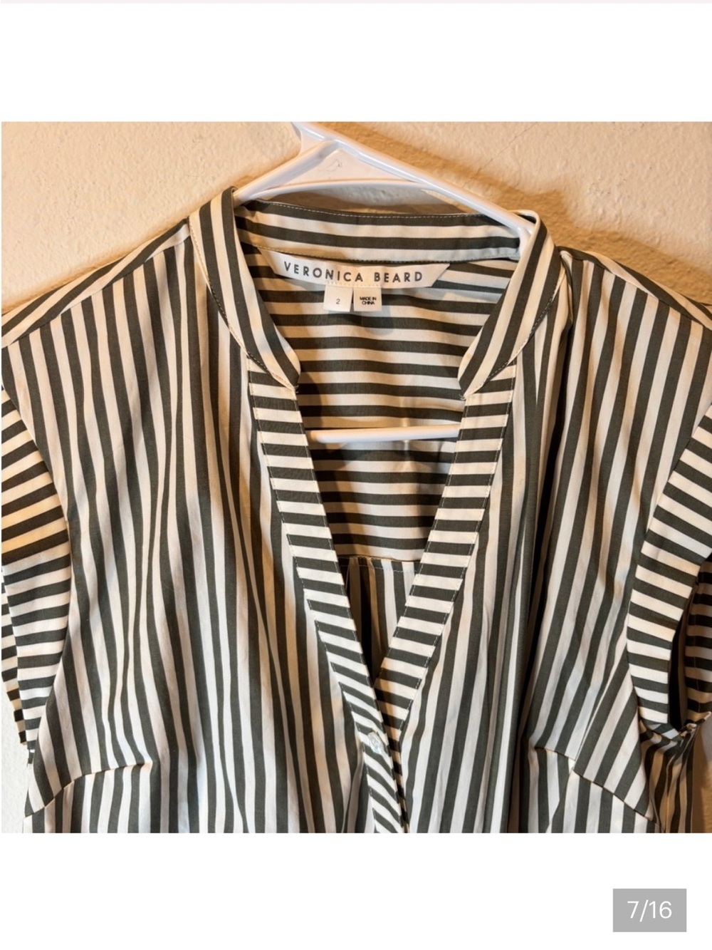 Striped Ruched dress- Olive/White - Picture 6 of 11